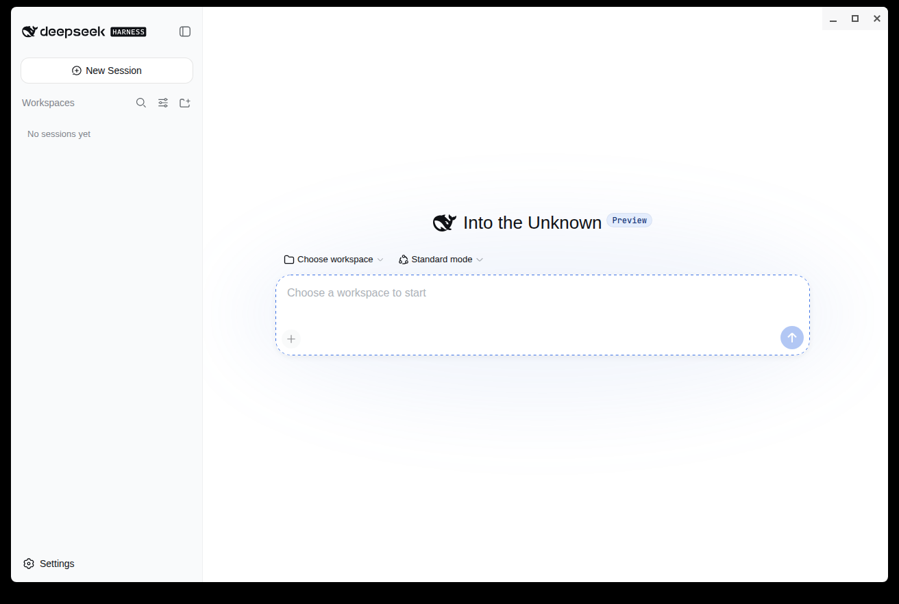 DSH Desktop 主窗口截图，显示内嵌的 DeepSeek Harness Web UI